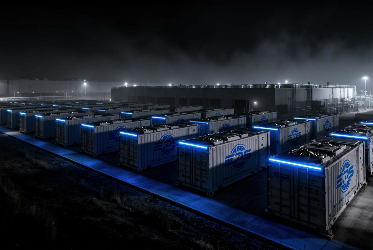 Modular behind-the-meter natural gas power generation array at night